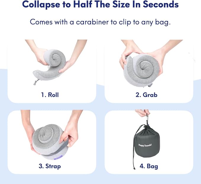 C CUSHION LAB Travel Pillow, Award-Winning Patented Ergonomic Design for Chin & Neck Support Memory Foam Neck Pillow, Compact Airplane Pillow for Traveling, Flight, Car (Cobalt Blue, Medium)