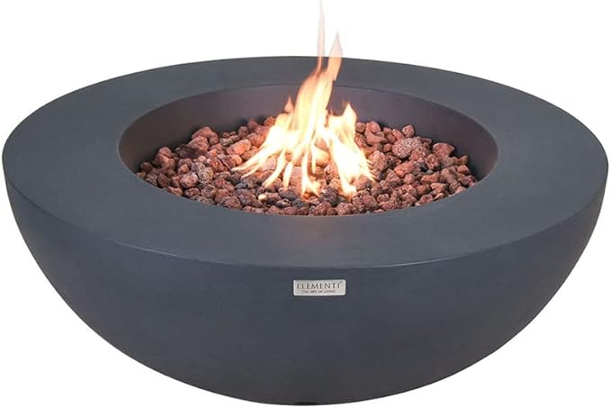 Elementi | Lunar Gas Fire Pit Cast Concrete 42" Round Fire Table, Outdoor Fire Pit Electronic Ignition | Canvas Cover, Lava Rock Included | Dark Gray (Propane Gas)