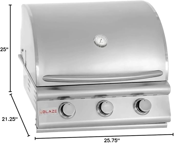 Blaze Prelude LBM Built-in Natural Gas Grill | 25-Inch 3-Burner BBQ with 42,000 BTUs | 304 Stainless Steel Construction | Flame Stabilizing Grids BLZ-3LBM-NG