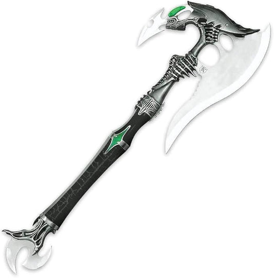 K EXCLUSIVE Alien Predator Fantasy Battle Axe - Stainless Steel Curved Blade, ABS Handle, Aluminum Accents, Includes Matching Dagger, Futuristic Design for Your Fantasy Set - Length 20 1/2"