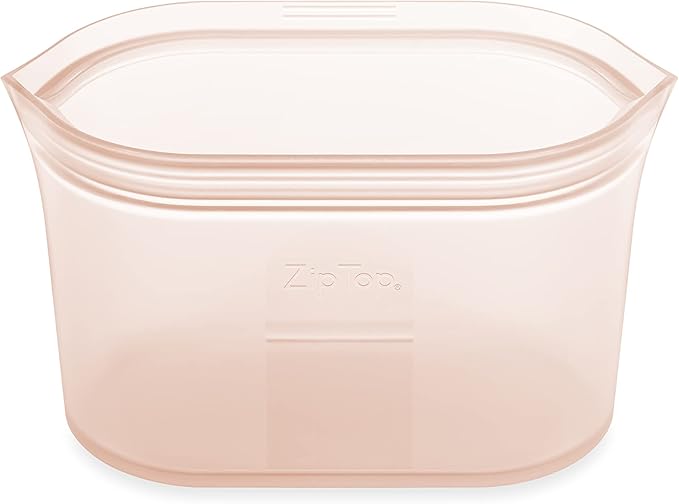 Zip Top Reusable Food Storage Bags | Medium Dish [Peach] | Silicone Meal Prep Container | Microwave, Dishwasher and Freezer Safe | Made in the USA