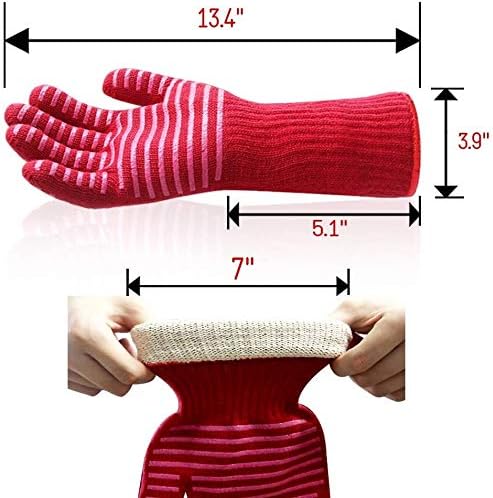 MIG4U BBQ Grill Gloves,Oven Gloves Extreme 500 degrees Heat Resistant grilling gloves with Food Grade Non-Slip Silicone Dots for Cooking, Grilling, Baking, Smoker, Barbecue, Kitchen(13" Red)