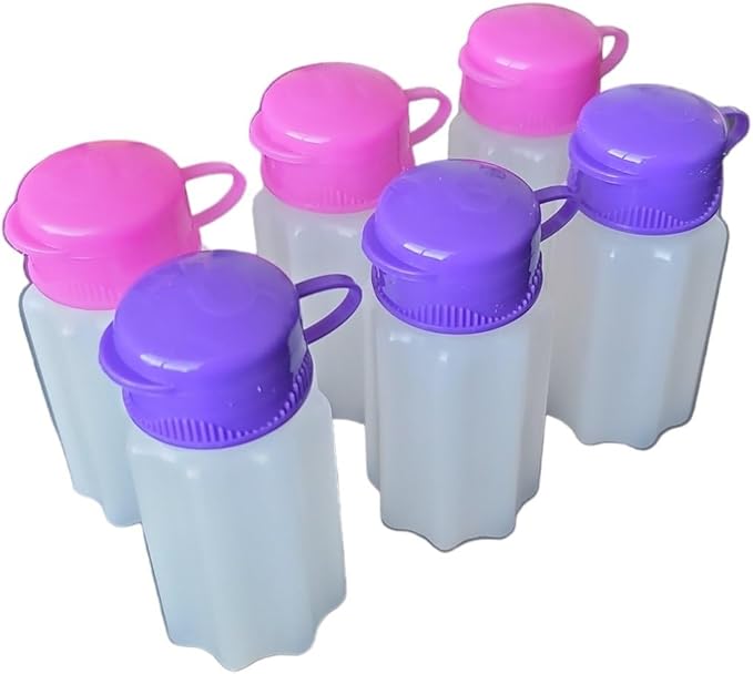 Spill-Proof Flip-Lid Mini Salt & Pepper Shakers | Compact Durable Plastic Travel Spice Dispenser Set for Lunch Bags, Camping & Outdoor Cooking | Pink and Purple (3 Pair)