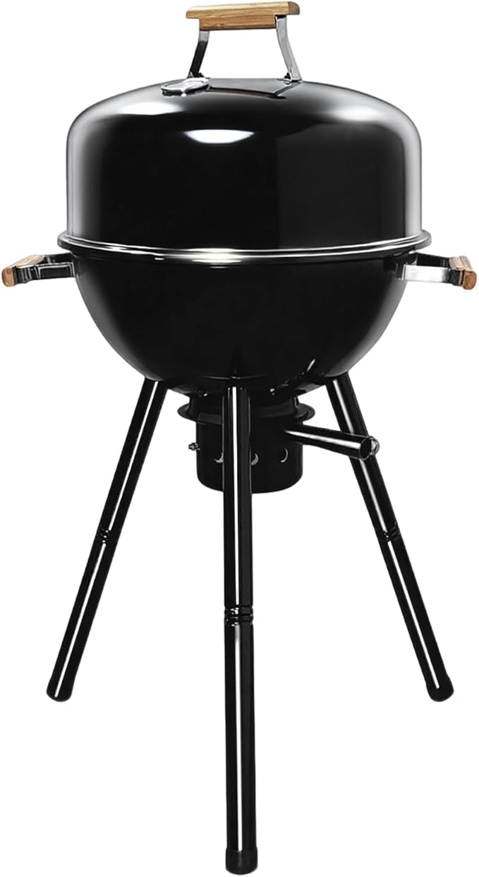 17 Inch Portable Charcoal Grill with Removable Legs, Porcelain Enamel BBQ Kettle with Ash Catcher and Wooden Handle for Camping, Tailgating, Patios, Backyards, Outdoor Cooking & Picnics