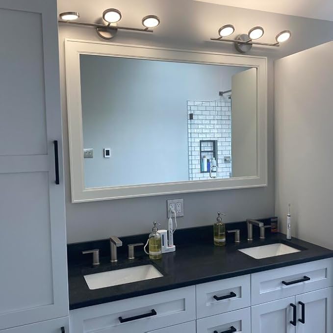 Frame My Mirror White Framed Mirror, 20" x 24" Mirror for Bathroom, Wood Frame, True Reflections Glass, White Finish, Porter Design, Hangs Horizontally or Vertically, Made in USA