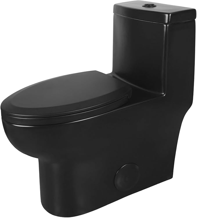 DeerValley DV-1F026B Elongated One Piece Toilet, Dual Flush 1.1/1.6 GPF Toilet with Comfortable Seat Height, Powerful & Quiet Modern Standard Toilet for Bathroom, 12" Rough-In