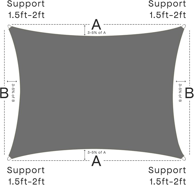 Sun Shade Sail Canopy, 12' x 16' Rectangle 95% UV Block Shade Cover for Outdoor, Backyard Patio, Lawn, Garden, Sandbox Carpor Dark Gray