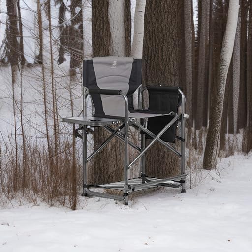 EVER ADVANCED Medium Tall Directors Chair Foldable Makeup Artist Chair Bar Height with Side Table Cup Holder and Pocket Footrest, Supports 400LBS (Grey, Seat Height: 23.2 inches)