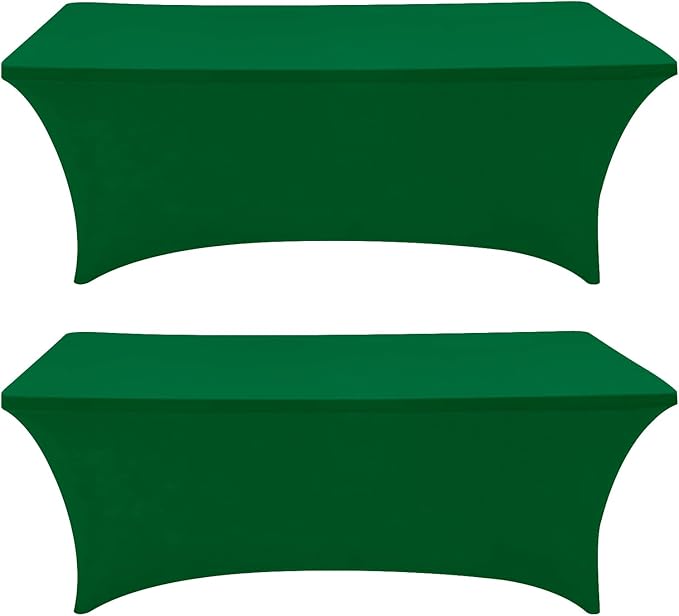 Eurmax USA Rectangular Fitted Spandex Table Covers 8ft Tablecloth Wedding Event Patio Table Decorations Stretch Table Cover for 8ft Folding Table (Emerald Green,2 Pack)