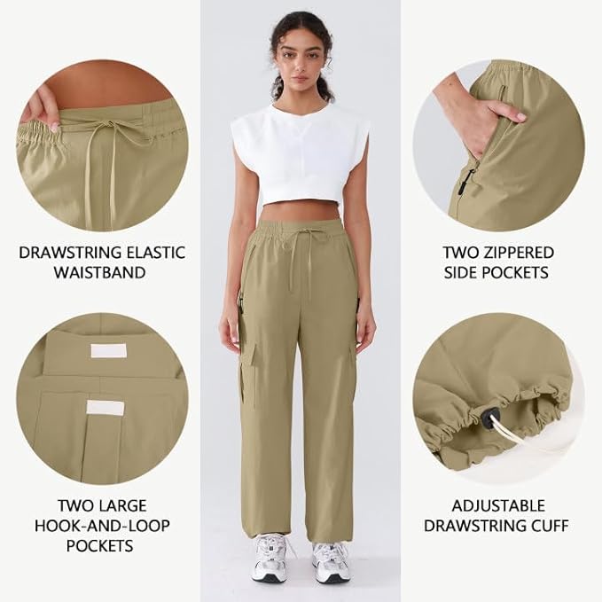 Hiking Pants Women Lightweight Cargo Pants Quick Dry Water Resistant Outdoor Travel Pants with Zipper Pockets