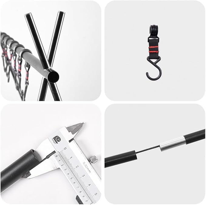 Foldable Tripod Camping Hanging Rack - 4 Hooks Outdoor Cookware Storage Portable, Outdoor Camping Folding Rack (Large)