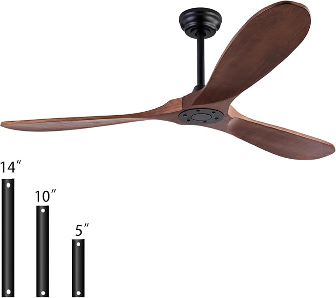 60" Wood Ceiling Fan No Lights with Remote Control，Wooden 3 Blades Ceiling Fans Without Light for Patio,Garage,Living Room,Bedroom,Office,Indoor/Outdoor(Black+Dark Walnut)