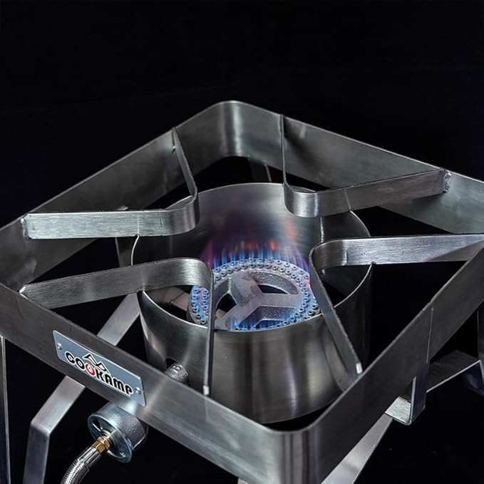 Stainless Steel High Pressure 1-Burner Outdoor Propane Gas Cooker with 0-20 PSI Adjustable Regulator and Steel Braided Hose (Stainless Steel-SA1300)