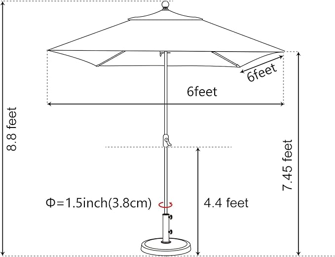 EliteShade USA 10-Year-Non-Fading 6x6Ft Square Market Umbrella Patio Outdoor Table Umbrella with Ventilation, Rust