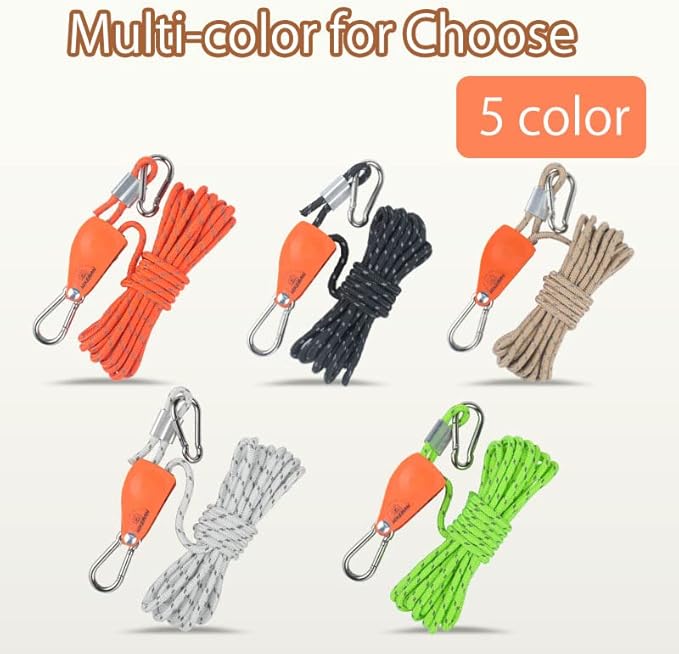 Hikeman Camping Rope with Ratchet Pulley,Quick Setup Outdoor Guy Lines Adjustable Tent Tie Downs Rope Hanger for Canopy,Kayak and Canoe,Grow Light (Orange)