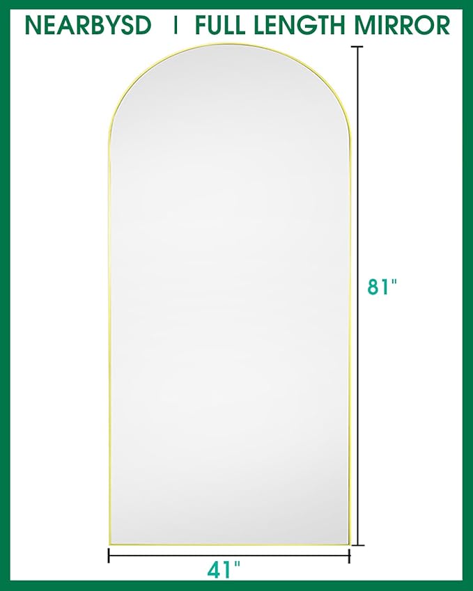 Arched Full Length Mirror81 x41 Full Body Floor Mirror Standing Hanging or Leaning Wall, Arch Wall Mirror with Stand Aluminum Alloy Frame for Bedroom Cloakroom Gold