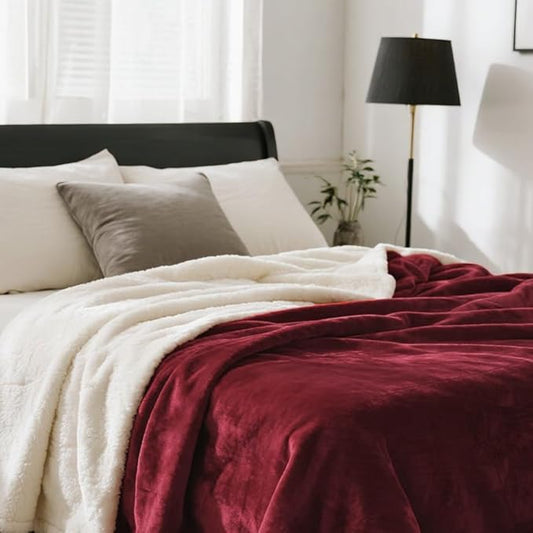 gogobunny Waterproof Bed Blanket, Reversible Sherpa Fleece Throw Blanket for Dog Puppy Cat, Furniture Cover Protects Bed Couch Sofa from Liquid Pee and Pet Fur (Romantic Red, 60x80 inches)