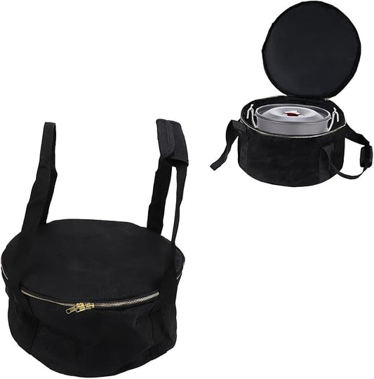 Pans Storage Bag, Dustproof Canvas Zipper Cooker Frying Pan Tableware Storage Bag Organizer with Strap for Outdoor Camping Hiking