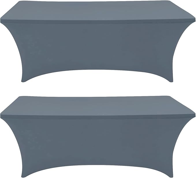 Eurmax USA Rectangular Fitted Spandex Table Covers 4ft Tablecloth Wedding Event Patio Table Decorations Stretch Table Cover for 4ft Folding Table (Silver Gray,2 Pack)