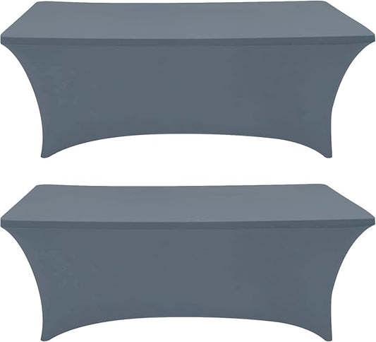 Eurmax USA Rectangular Fitted Spandex Table Covers 4ft Tablecloth Wedding Event Patio Table Decorations Stretch Table Cover for 4ft Folding Table (Silver Gray,2 Pack)