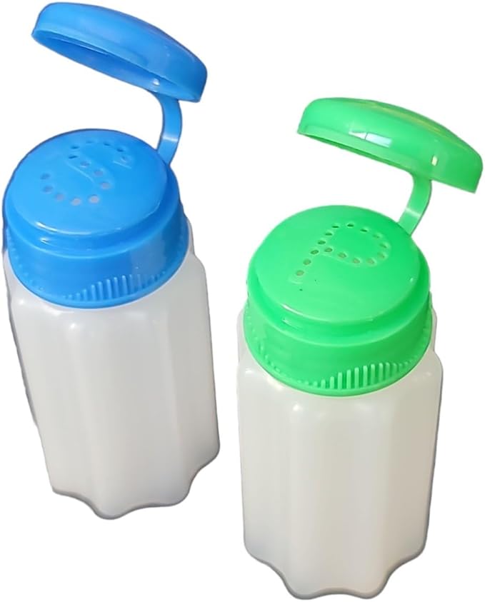 Spill-Proof Flip-Lid Mini Salt & Pepper Shakers | Compact Durable Plastic Travel Spice Dispenser Set for Lunch Bags, Camping & Outdoor Cooking | Blue and Green (1 Pair)