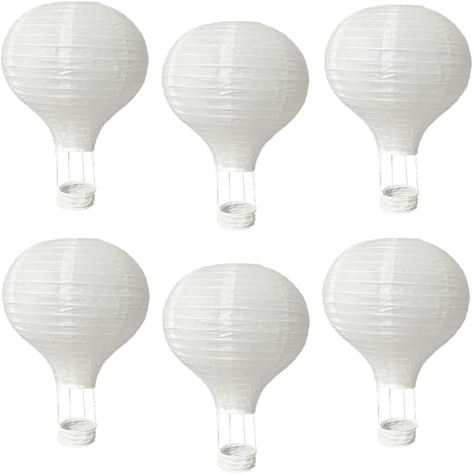 (6 Packs) 12-Inch White Paper Lanterns Decorative Chinese/Japanese Hanging Round Paper Lanterns Lamp for Birthday, Wedding, Christmas Xmas, Bridal, Home Decor, Party Decoration (hot air balloon)