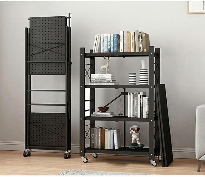 4-Tire Storage Rack, Height Adjustable, 40 * 13 * 50in Foldable Metal Garage Storage Shelves Organizer, Portable Metal Kitchen Shelving, Closet Shelving Unit Bakers Rack (Black 4 Shelfs)