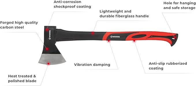 INTERTOOL Chopping Axe Combo 15” and 24” Ax Set for Splitting, Kindling, Felling - Camp Axes and Hatchets - HT08-0263-0262