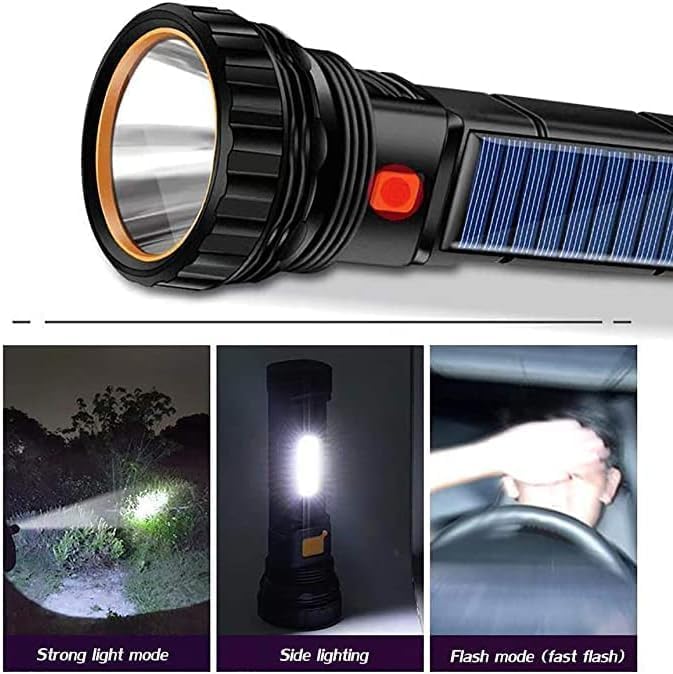 4pcs Solar/Rechargeable Multi Function 1000 Lumens LED Flashlight, with Emergency Strobe Light and 1200 Mah Battery, Emergency Power Supply and USB Charging Cable, Fast Charging (4PC)