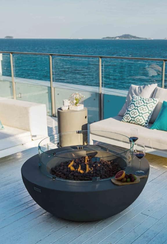 Elementi | Lunar Gas Fire Pit Cast Concrete 42" Round Fire Table, Outdoor Fire Pit Electronic Ignition | Canvas Cover, Lava Rock Included | Dark Gray (Natural Gas)