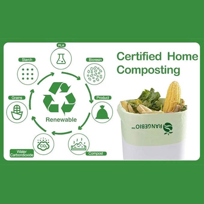 3 Gallon Compostable Trash Bags, 100 Count, Food Grade, Plant-based, Biodegradable, Leak-proof, Tear-resistant, Dishwasher Safe