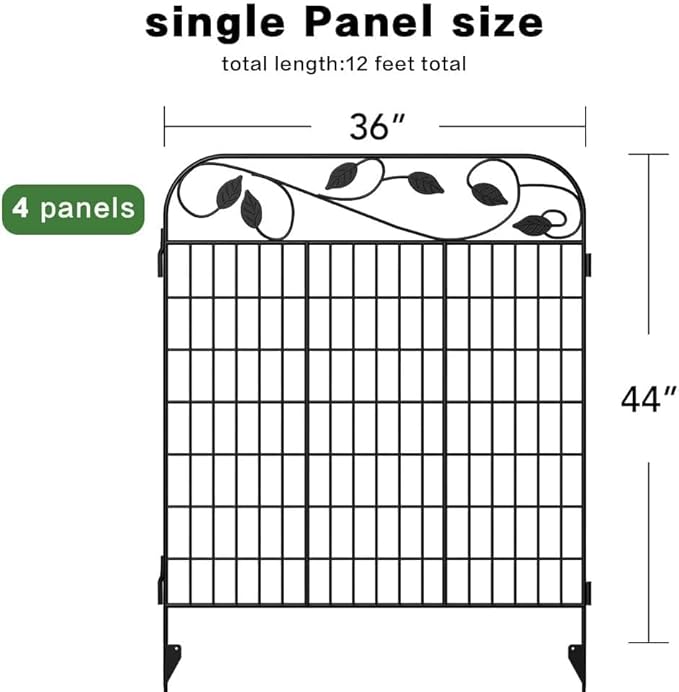 AMAGABELI GARDEN & HOME 4 Pack 44inch High 12ft Long Decorative Garden Fence Panels Border,Dog Fence for The Yard Outdoor Rustproof Animal Barrier Dogs Garden fencing Black