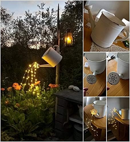 Solar Fairy String Lights Outside, Multi Strand 180 LEDs Watering Can Light for Outdoor, Waterproof Solar Powered Waterfall Lights, Firefly Bunch Lights for Garden Decor, Warm White