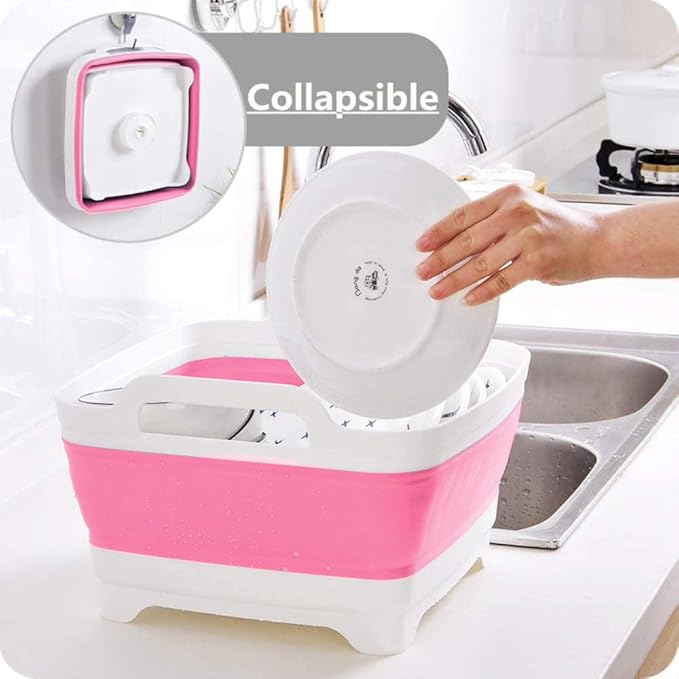 2.4 Gal(9L) Collapsible Dish Basin with Drain Plug,Space Saving Multiuse Foldable Sink Tub,Dishpan,Kitchen Sink for Camping,Plastic Tub,Vegetable Washing,RV…
