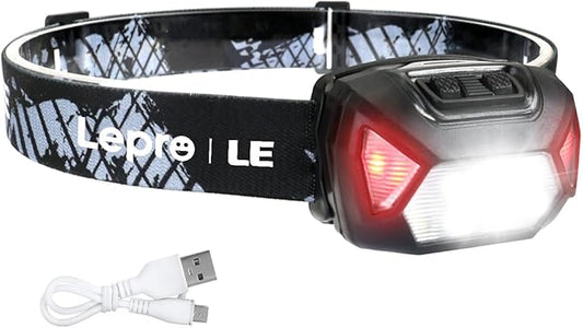 Lepro Headlamp Rechargeable, LED Head Lamp with 6 Modes for Camping & Hiking Gear Essentials, IPX4 Waterproof High Lumen Bright Headlight Flashlights with Adjustable Headband, USB Cable Include