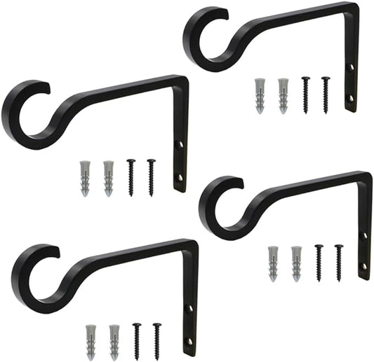 4Pack Hanging Plant Bracket 6inch Metal Plant Hook Shepherds Hook Decorative Wall Plant Hanger for Hanging Lanterns, Bird Feeder, Flower Basket, Home Decor Indoor & Outdoor (Black)