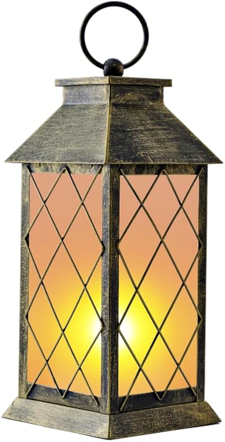 18" Solar Lantern with Flickering Flame Light, Large Outdoor Waterproof Solar Lanterns Hanging Metal Decorative Lantern for Patio Front Porch Garden Yard Outside Tabletop Mothers Day Gifts Grandma