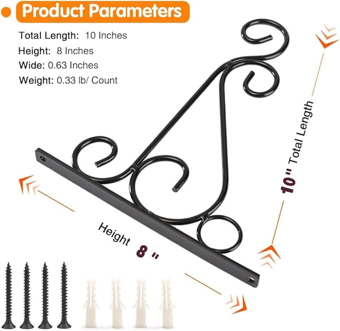 Hanging Plants Bracket, Pack of 2 Black Iron Outdoor Hanging Brackets Wall Hooks for Bird Feeder Lanterns Wind Chimes with Screws