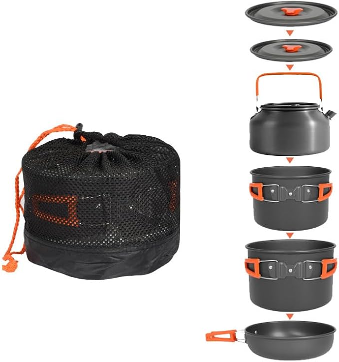 5pcs -20pcs Set TMKOOL Camping Cookware Mess Kit Outdoor Hiking Backpacking Picnic Cooking Bowl Non Stick Pot
