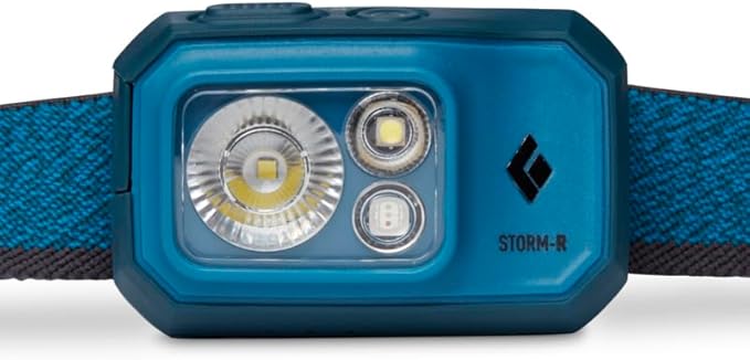 BLACK DIAMOND Storm 500-R Rechargeable LED Headlamp, Waterproof and Dimmable for Camping, Hiking, Running, Hunting, Work with Red Light Headlamp Mode, Azul