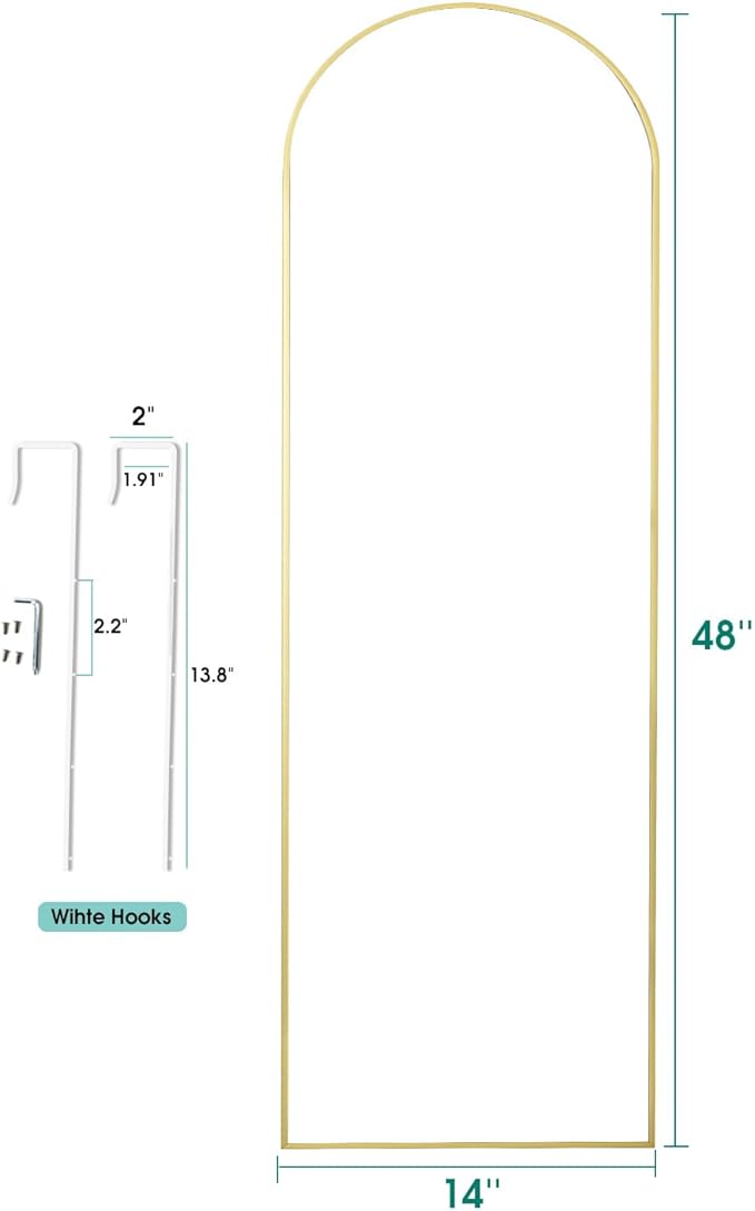 Door-Arch Mirror Full Length, 48"x14" Over The Door Hanging Mirror for Bedroom, Living Room, Closet - Gold