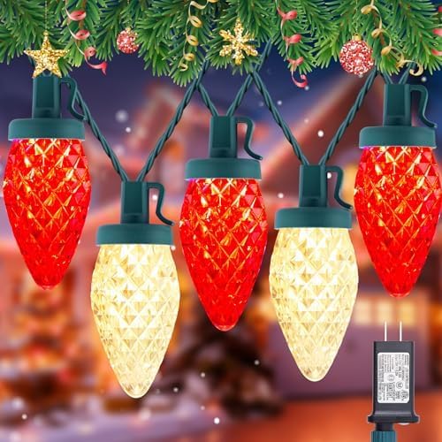 C9 LED Christmas String Lights - 82ft 100 LED Outdoor String Lights with Timer and 8 Lighting Modes, Plug in Extendable Roofline Lights String for Outside Yard Porch Christmas Holiday Decoration