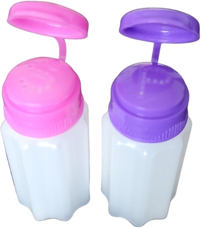 Spill-Proof Flip-Lid Mini Salt & Pepper Shakers | Compact Durable Plastic Travel Spice Dispenser Set for Lunch Bags, Camping & Outdoor Cooking | Pink and Purple (3 Pair)