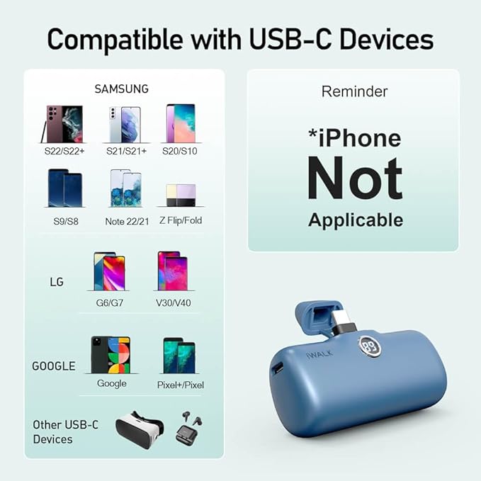 iWALK USB-C Portable Charger for iPhone 15/16, Mini 20W 4,800mAh Wireless Power Bank Fast Charging Travel Battery Pack Compatible with iPhone 16/15/15 Plus/15 Pro/15 Pro Max, Andriod Phone Samsung