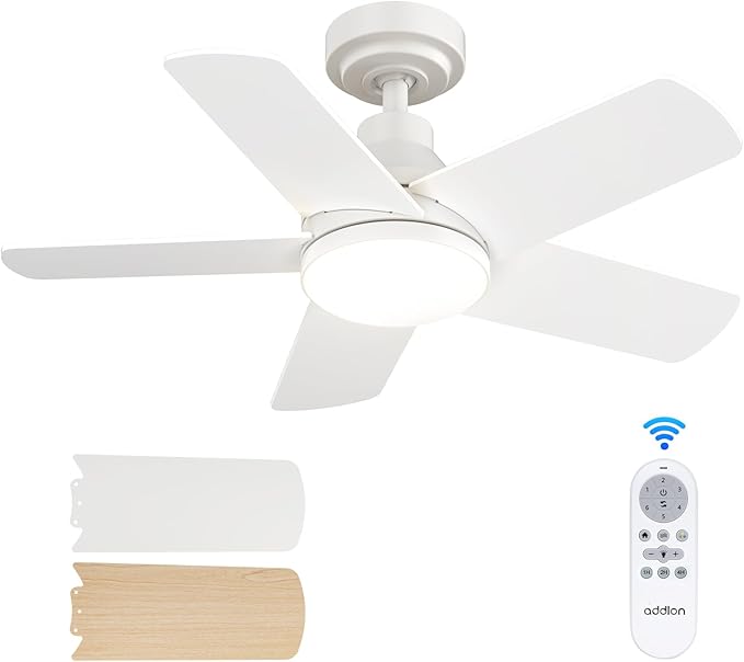 addlon Ceiling Fans with Lights, 32 inch White Ceiling Fan with Light and Remote Control, Reversible, 3CCT, Dimmable, Noiseless, Small Ceiling Fan for Bedroom, Farmhouse, Indoor/Outdoor Use
