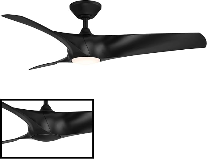Zephyr Smart Indoor and Outdoor 3-Blade Ceiling Fan 52in Matte Black with Adjustable CCT 2700K-3000K-4000K-5000K LED Light Kit and Remote Control works with Alexa, and iOS or Android App