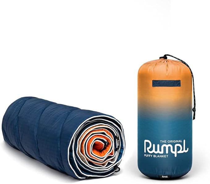 Rumpl Original Puffy Blanket - Warm, Water-Resistant Camping Blanket with 100% Recycled Synthetic Insulation, 52"x75", Original Puffy V1, Sunset Fade