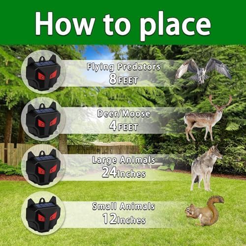 6 Pack Solar Deer Repellent Outdoor, Waterproof Wild Nocturnal Animals, Squirrel Repeller with Red Lights, Dog, Skunk Repellent for Yard, Predator, Cat, Wolf, Hawk, Coyote, Fox, Raccoon, Snake, Rabbit