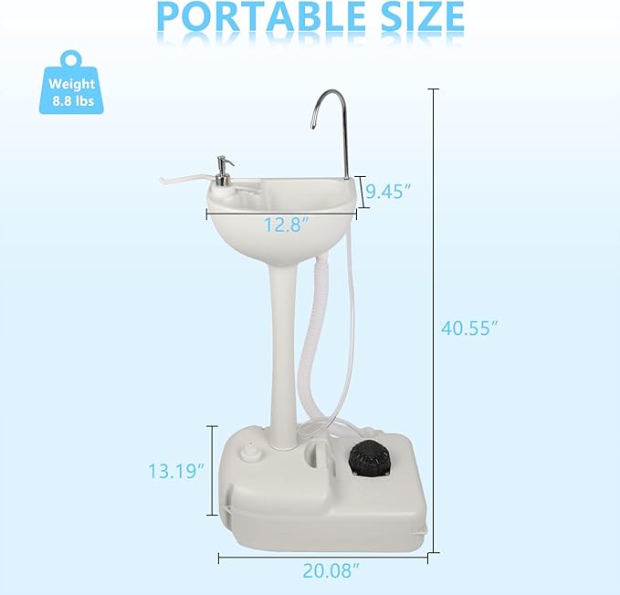 Outvita Portable Camping Sink w/ 19L Water Tank Rolling Wheels Towel Holder Soap Dispenser Faucet, Outdoor Foot Pump Washing Station for RV Boat Travel Picnic Worksit