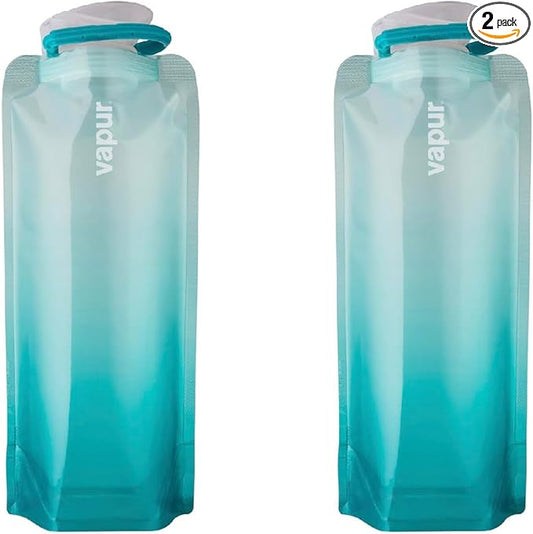 Vapur Collapsible Water Bottle With Carabiner, Compact Bottle Folds Flat For Hydration On The Go, Ideal for Traveling, Hiking or Camping, 23 Ounce, Malibu Teal, Pack of 2